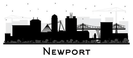 Newport Wales City Skyline Silhouette with Black Buildings Isolated on White. vector