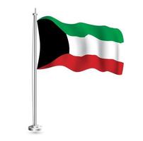 Kuwaiti Flag. Isolated Realistic Wave Flag of Kuwait Country on Flagpole. vector