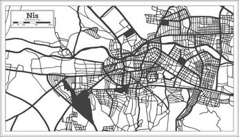 mapa de la ciudad de nis serbia en color blanco y negro en estilo retro aislado en blanco. vector