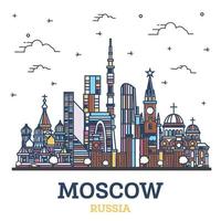 delinear el horizonte de la ciudad de moscú rusia con edificios históricos de colores aislados en blanco. vector