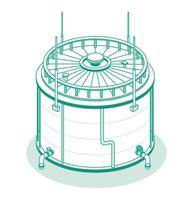 Isometric Big Industrial Oil Tank Isolated on White Background. Outline Icon. vector