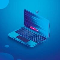 Isometric Laptop in Blue Colors. Notebook with Web Camera. vector