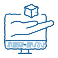 hand hold cube computer screen doodle icon hand drawn illustration vector