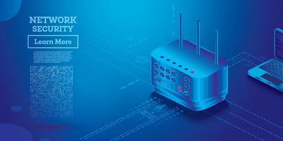 Cyber Security Isometric Concept. Gateway Preventing Cyber Attacks. Security Services. vector