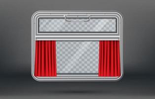 Train Window with Red Curtain and Copy Space. Window with Handle. vector