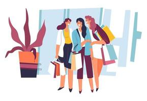 personajes femeninos de compras, fines de semana con amigos. vector