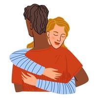 Couple or friends hugging, embracing man and woman vector