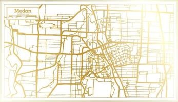 mapa de la ciudad de medan indonesia en estilo retro en color dorado. esquema del mapa. vector