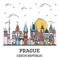 Outline Prague Czech Republic City Skyline with Colored Historic Buildings Isolated on White. vector