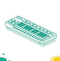 Midi Keyboard with Pads and Faders. Isometric Outline Concept. vector