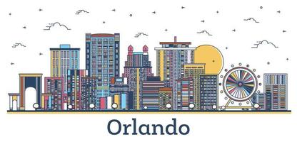 Outline Orlando Florida City Skyline with Colored Modern and Historic Buildings Isolated on White. vector