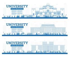 Outline University Campus Set. Study Banners. Students Go to the Main Building of University. vector