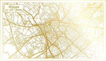 mapa de la ciudad de nimes francia en estilo retro en color dorado. esquema del mapa. vector