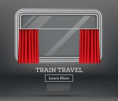 Train Window with Red Curtain. Train Travel. vector