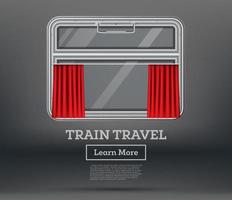 Train Window with Red Curtain. Window with Handle. Train Travel. vector