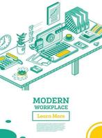 Isometric Modern Business Workplace. Vector Illustration.