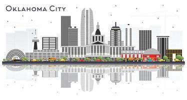 horizonte de la ciudad de oklahoma usa con edificios grises y reflejos aislados en blanco. vector