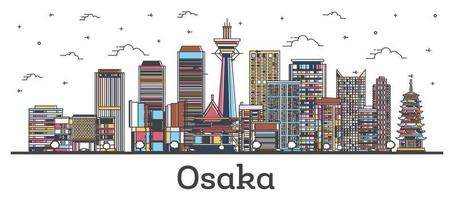 delinear el horizonte de la ciudad de osaka japón con edificios de colores aislados en blanco. vector