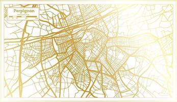 mapa de la ciudad de perpignan francia en estilo retro en color dorado. esquema del mapa. vector