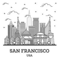 Outline San Francisco California City Skyline with Modern Buildings Isolated on White. vector