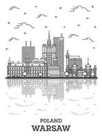 delinear el horizonte de la ciudad de varsovia polonia con edificios modernos y reflejos aislados en blanco. vector