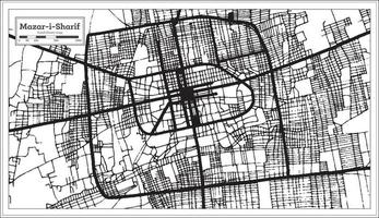 mapa de la ciudad de mazar-i-sharif afganistán en color blanco y negro en estilo retro. esquema del mapa. vector