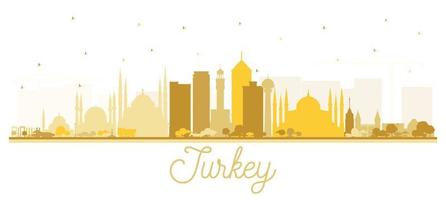 Turkey City Skyline Silhouette with Golden Buildings Isolated on White. vector