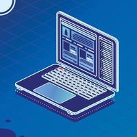 Isometric Laptop on Blue. Creating a Site Layout. vector