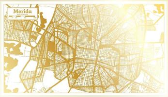 Mapa de la ciudad de Mérida México en estilo retro en color dorado. esquema del mapa. vector