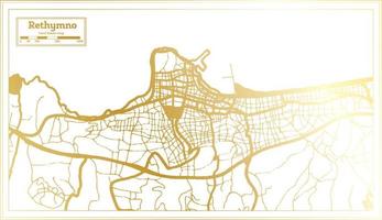 mapa de la ciudad de rethymno grecia en estilo retro en color dorado. esquema del mapa. vector