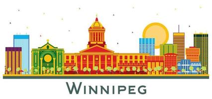 El horizonte de la ciudad de Winnipeg, Canadá, con edificios de colores aislados en blanco. vector