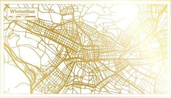 mapa de la ciudad de winterthur suiza en estilo retro en color dorado. esquema del mapa. vector