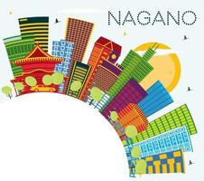 horizonte de la ciudad de nagano japón con edificios de color, cielo azul y espacio para copiar. vector