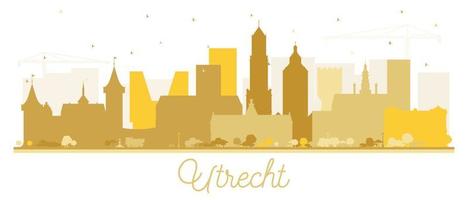 Utrecht Netherlands City Skyline Silhouette with Golden Buildings Isolated on White. vector