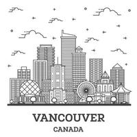 delinear el horizonte de la ciudad de vancouver canadá con edificios modernos aislados en blanco. vector