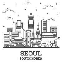 delinear el horizonte de la ciudad de seúl corea del sur con edificios modernos aislados en blanco. vector
