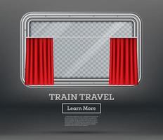 ventana de tren con cortina roja y espacio para copiar. viaje en tren.