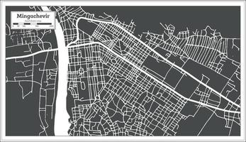 mapa de la ciudad de mingachevir azerbaiyán en color blanco y negro en estilo retro. esquema del mapa. vector