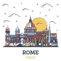 delinear el horizonte de la ciudad de roma italia con edificios de color aislados en blanco. vector