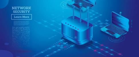 Hardware Firewall. Cyber Security Isometric Concept. vector