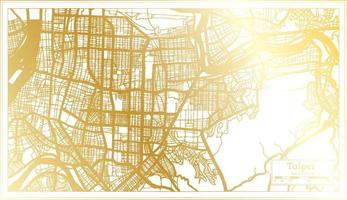 mapa de la ciudad de taipei taiwán en estilo retro en color dorado. esquema del mapa. vector