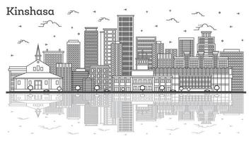 Outline Kinshasa Congo City Skyline with Modern Buildings and Reflections Isolated on White. vector