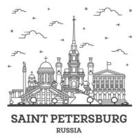 delinear el horizonte de la ciudad de san petersburgo rusia con edificios históricos aislados en blanco. vector