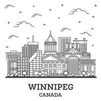 delinear el horizonte de la ciudad de Winnipeg, Canadá, con edificios modernos aislados en blanco. vector