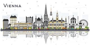 horizonte de la ciudad de viena austria con edificios de color y reflejos aislados en blanco. vector
