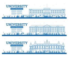 Outline University Campus Set. Study Banners. Vector Illustration. Students Go to the Main Building of University.