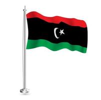 Libyan Flag. Isolated Realistic Wave Flag of Libya Country on Flagpole. vector