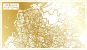 mapa de la ciudad de makassar indonesia en estilo retro en color dorado. esquema del mapa. vector