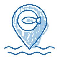 ilustración de dibujado a mano de icono de doodle de ubicación de peces marinos vector