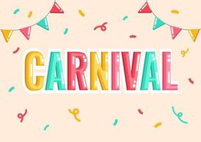 pancarta de carnaval, afiche con letras, tarjeta de felicitación, invitación, carnaval vectorial y anuncio de fiesta para fiestas como purim, mardi gras, texto con confetti en el fondo. vector